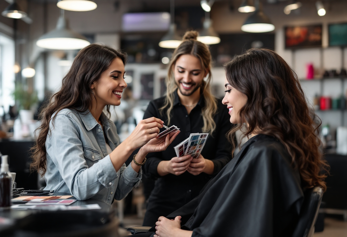 Consultation coloriste professionnelle avant coloration choix technique balayage ombre meches