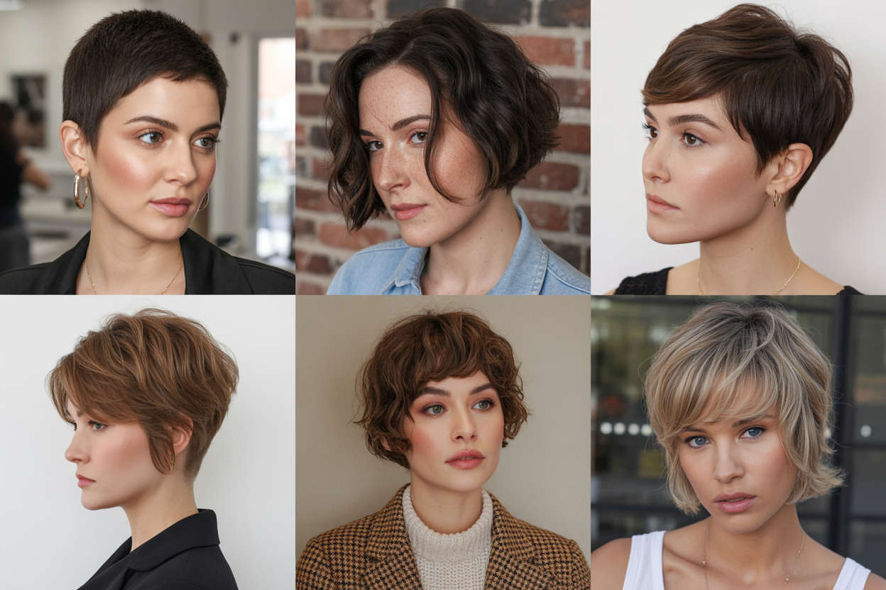 Compilation des 5 coupes courtes tendances 2025 présentées sur différents types de cheveux