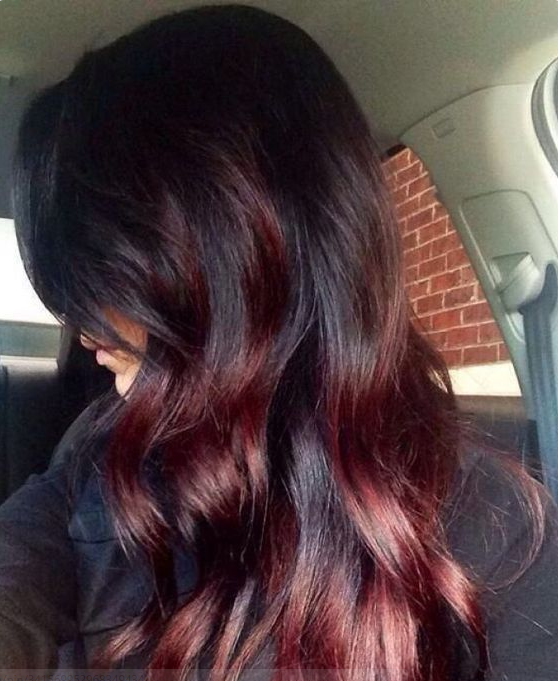 Couleur Rouge Cerise Sur Cheveux Brun | Coiffures Cheveux Longs